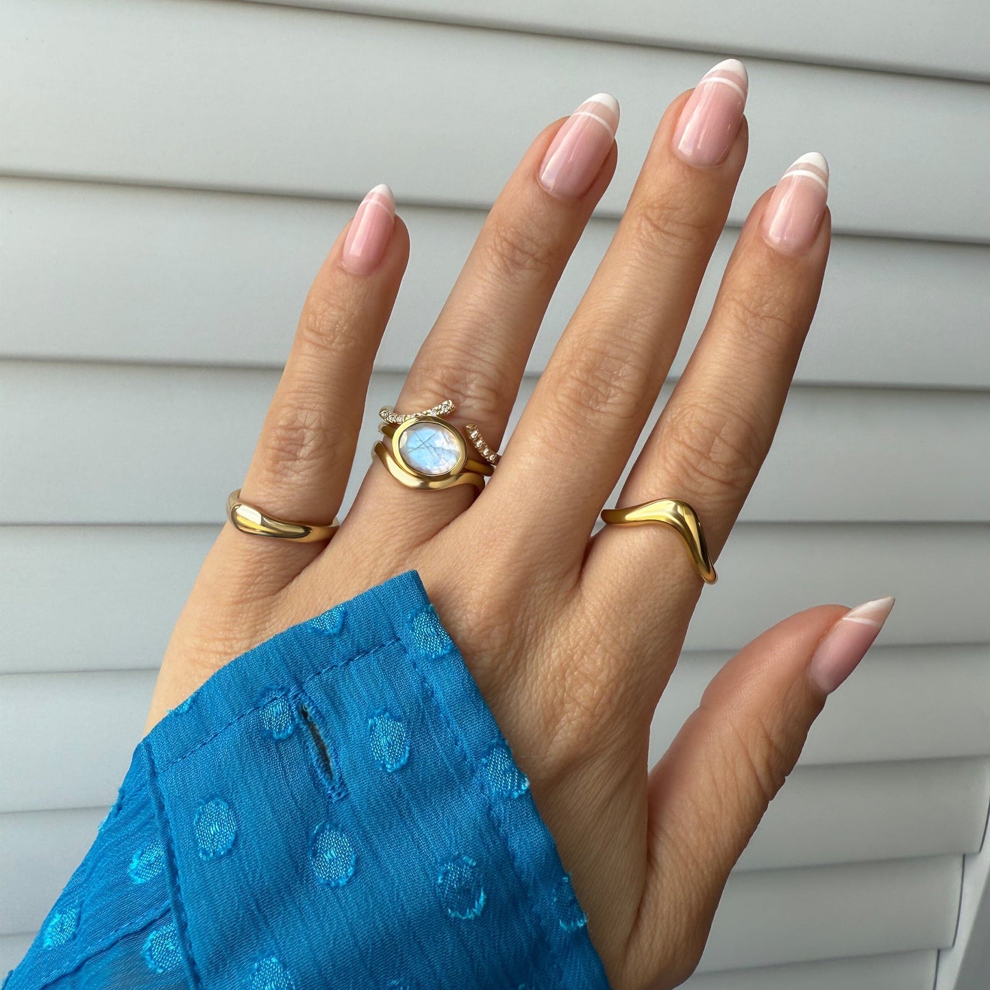 Moonstone Skin-Touch & Infinite & Waves Rings - lifestyle YG