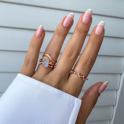 Moonstone Flow Stardust Waves Rings - rose gold vermeil detail