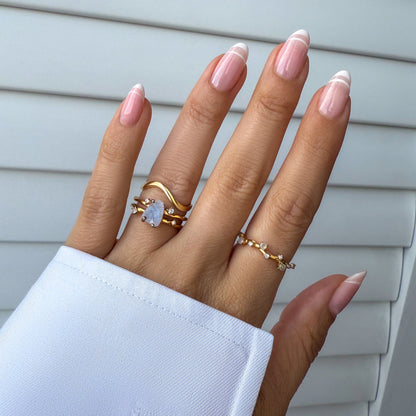 Moonstone Flow Stardust Waves Rings - yellow gold vermeil detail