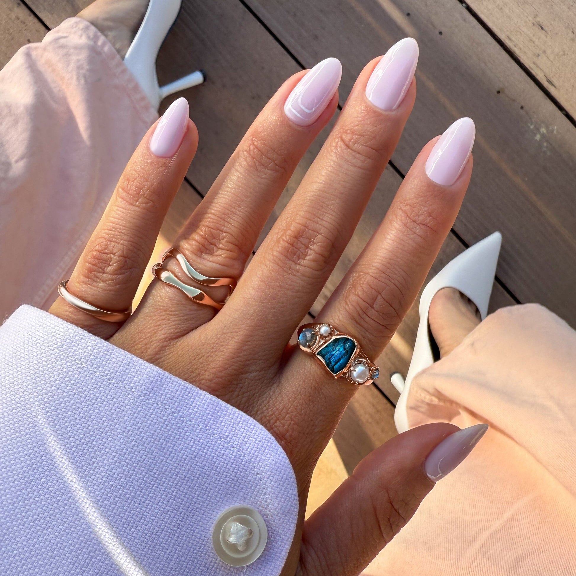 Labradorite Pearl Ring - Heirloom - Rose Gold detail
