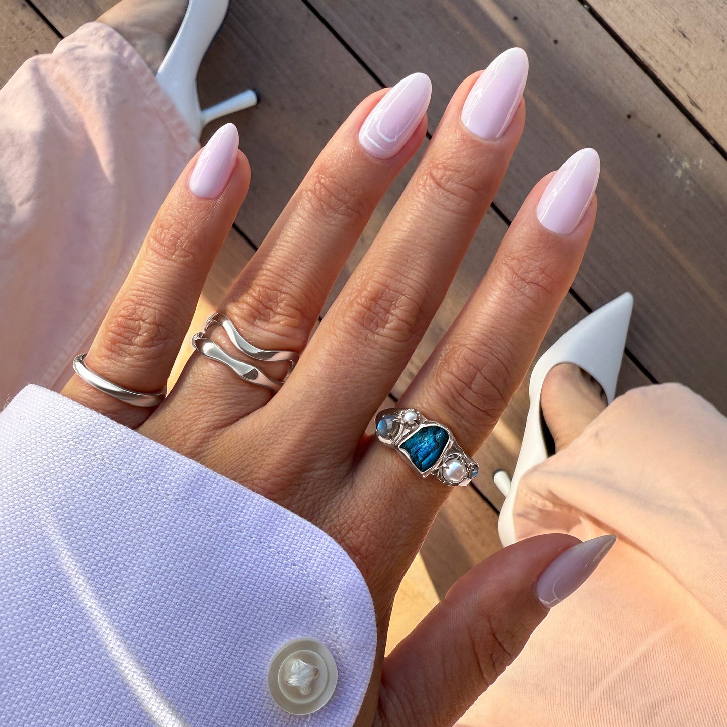 Labradorite Heirloom & Magma Rings - silver detail