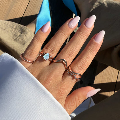 Moonstone Flow Stardust Waves Rings - rose gold vermeil worn