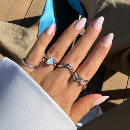 Moonstone Flow Stardust Waves Rings - sterling silver worn