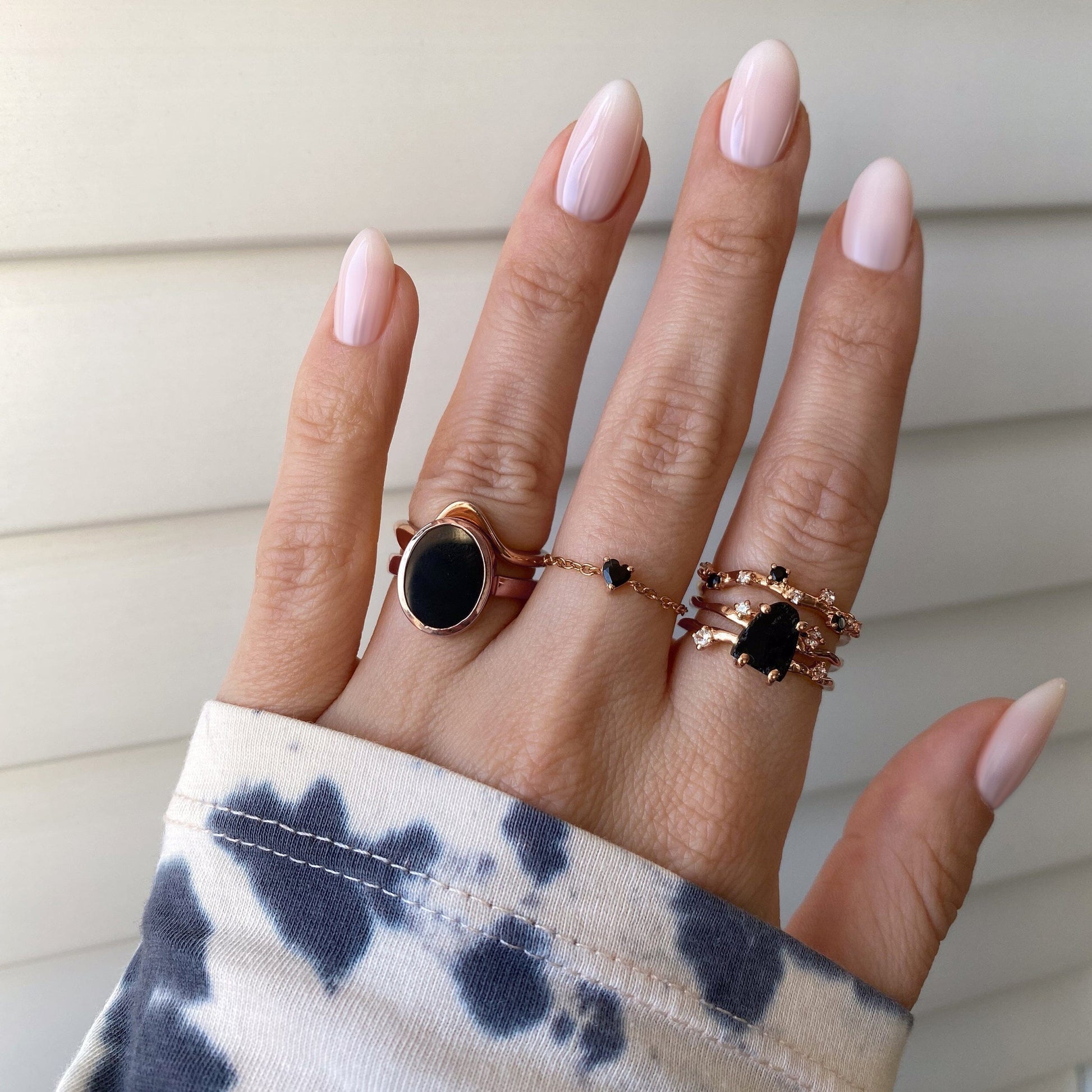 Fine Black Onyx Lab Diamond Ring - Stardust Band