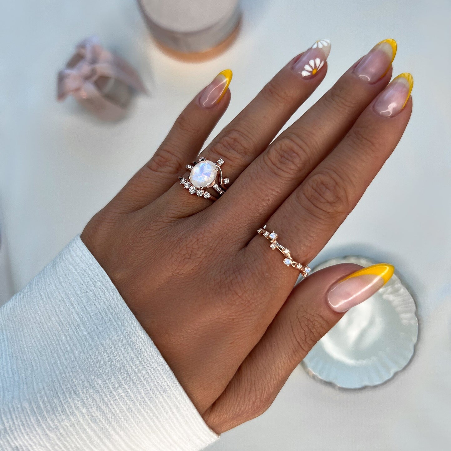 Fine Moonstone Lab Diamond Ring - Harlow - yellow gold portrait