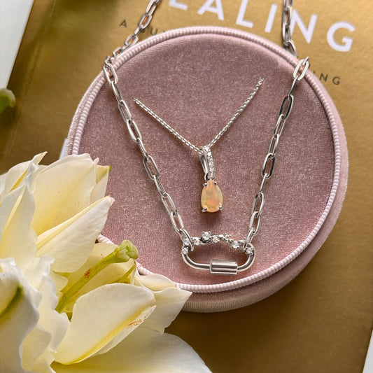 Opal Necklace Sway - silver on model