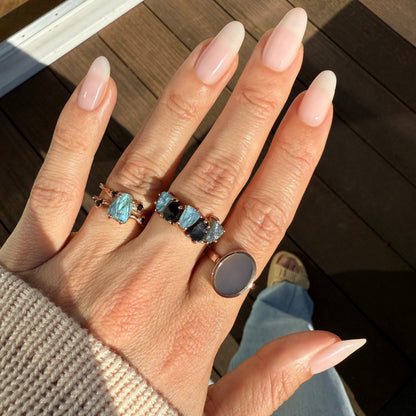 Raw Crystal Ring - Luminous Labradorite - rose gold closeup