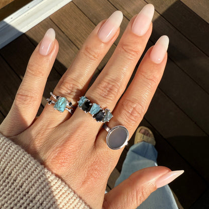 Raw Crystal Ring - Luminous Labradorite - white rhodium closeup