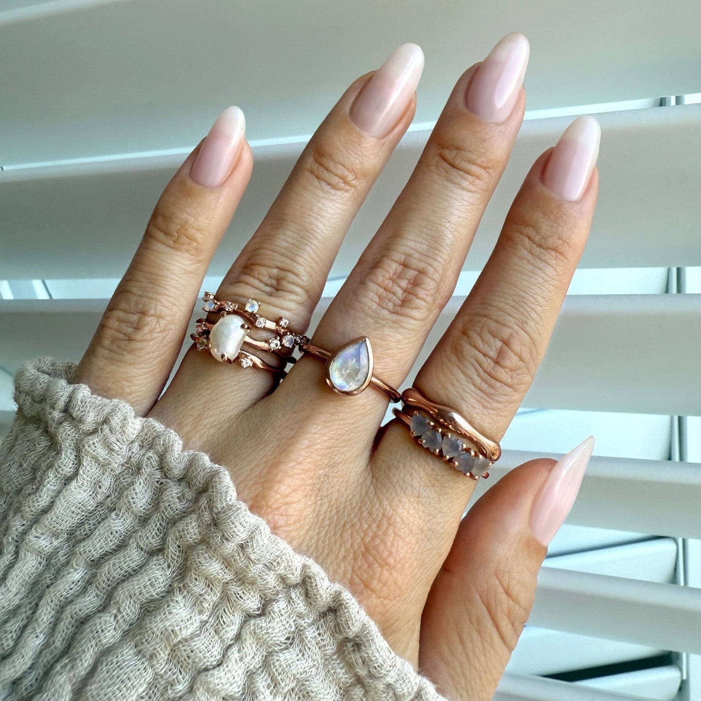 Fine Moonstone Lab Diamond Ring - Stardust Band - lifestyle RG