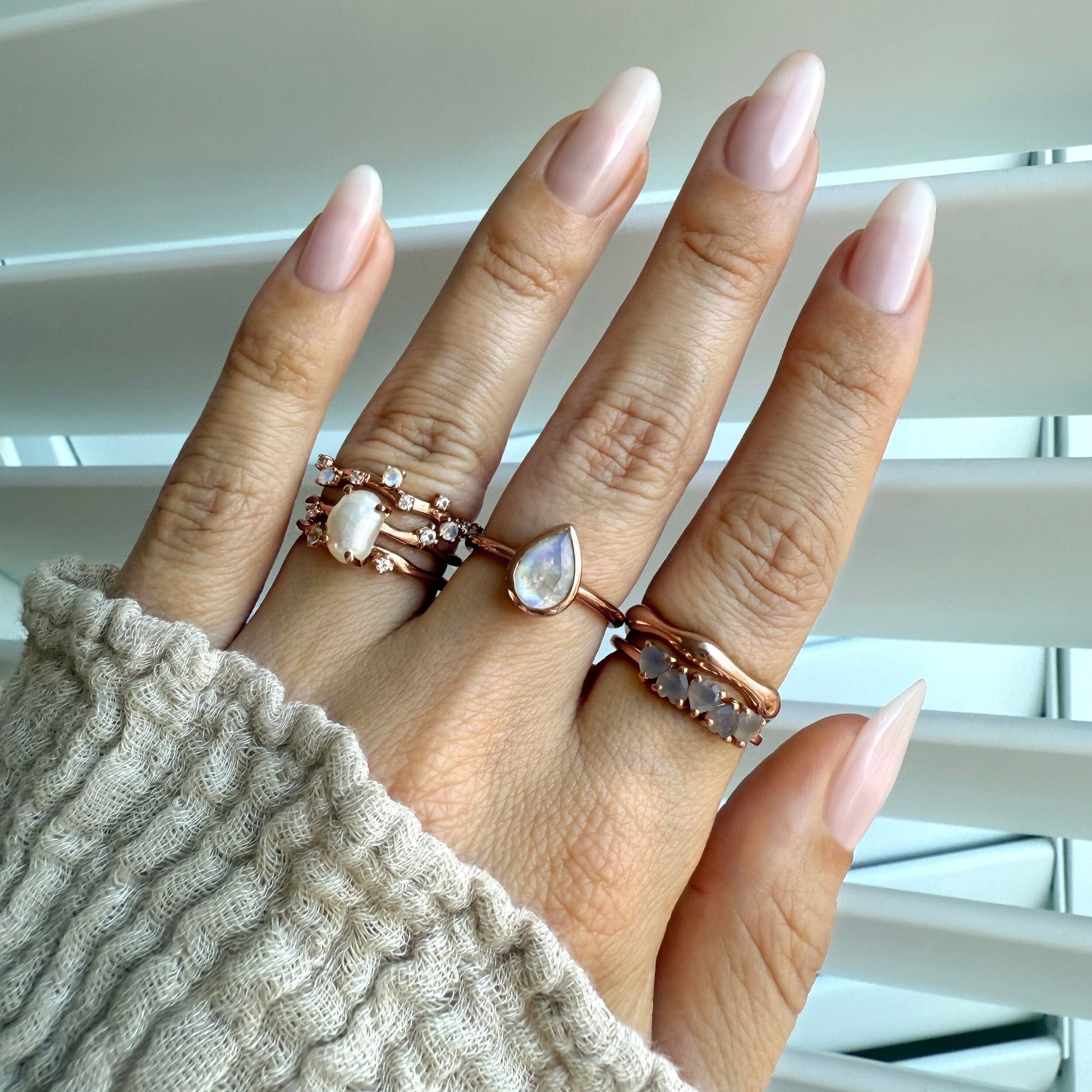 Fine Moonstone Lab Diamond Ring - Stardust Band - lifestyle RG