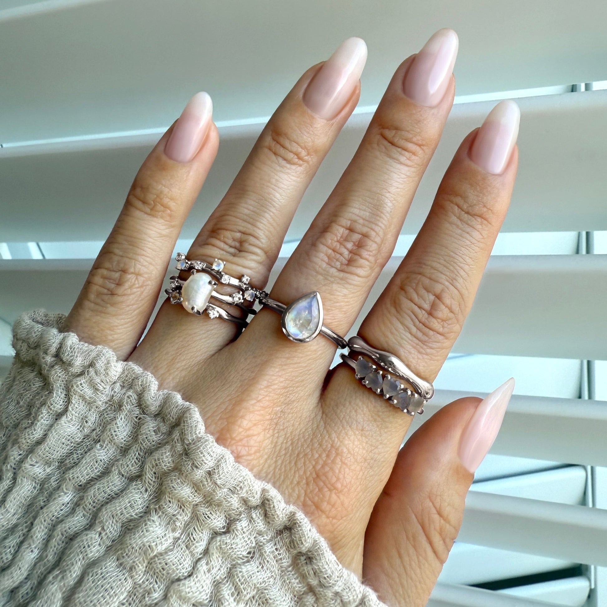 Fine Moonstone Lab Diamond Ring - Stardust Band - lifestyle SIL
