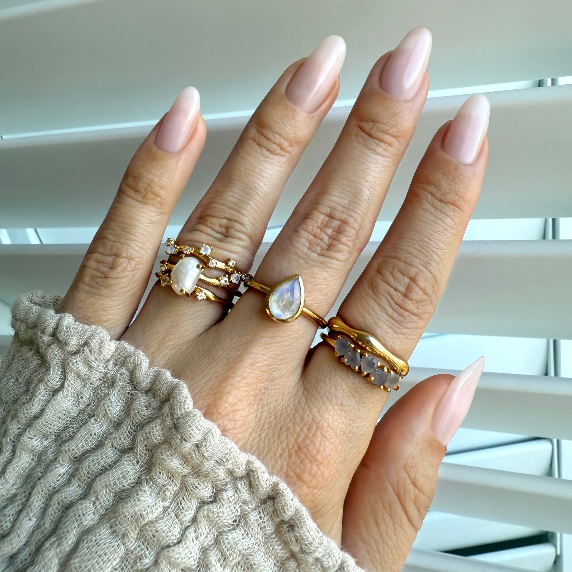 Fine Moonstone Lab Diamond Ring - Stardust Band - lifestyle YG