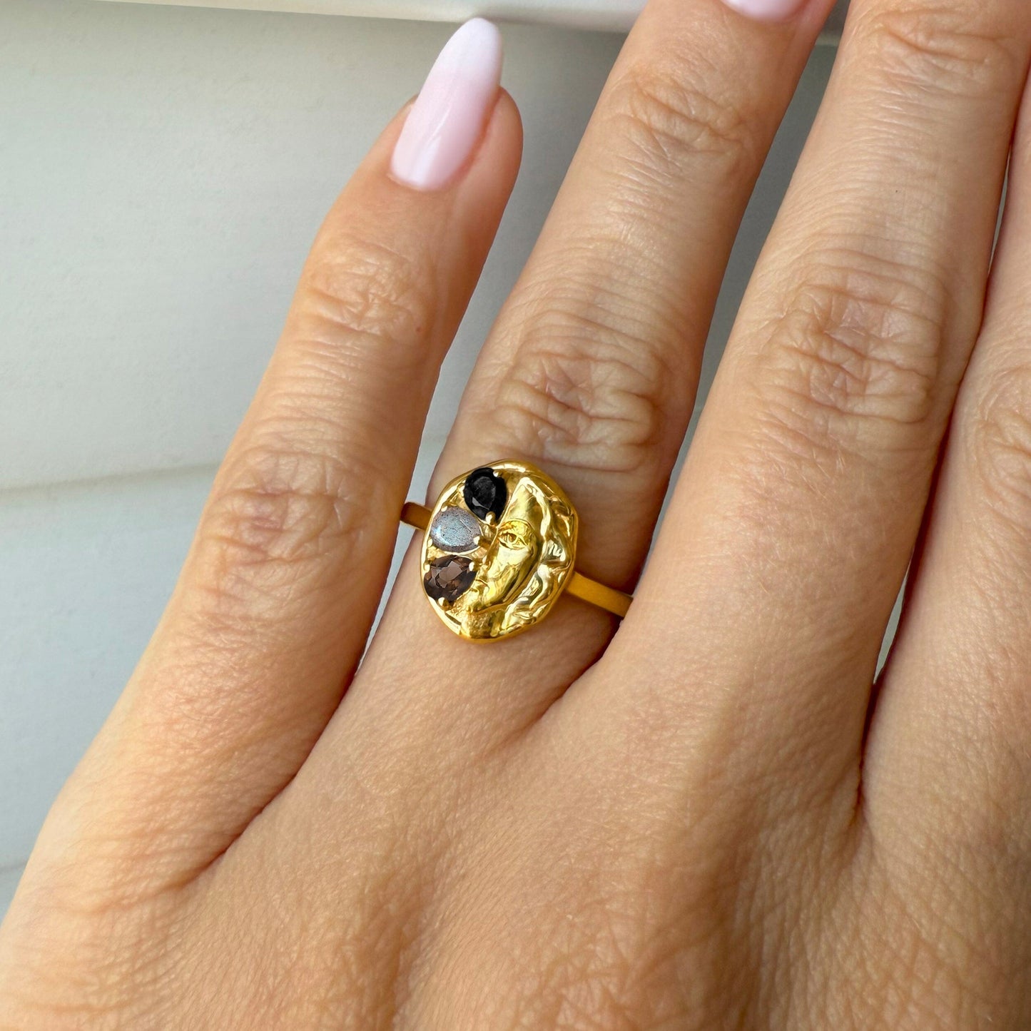 Dark Gradient Ring - Goddess - worn yellow gold