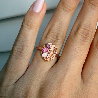 Pink Gradient Ring - Goddess, rose gold on hand
