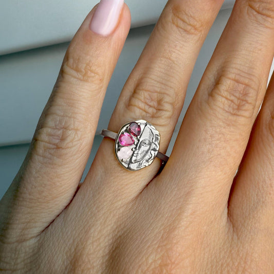 Pink Gradient Ring - Goddess, silver on hand