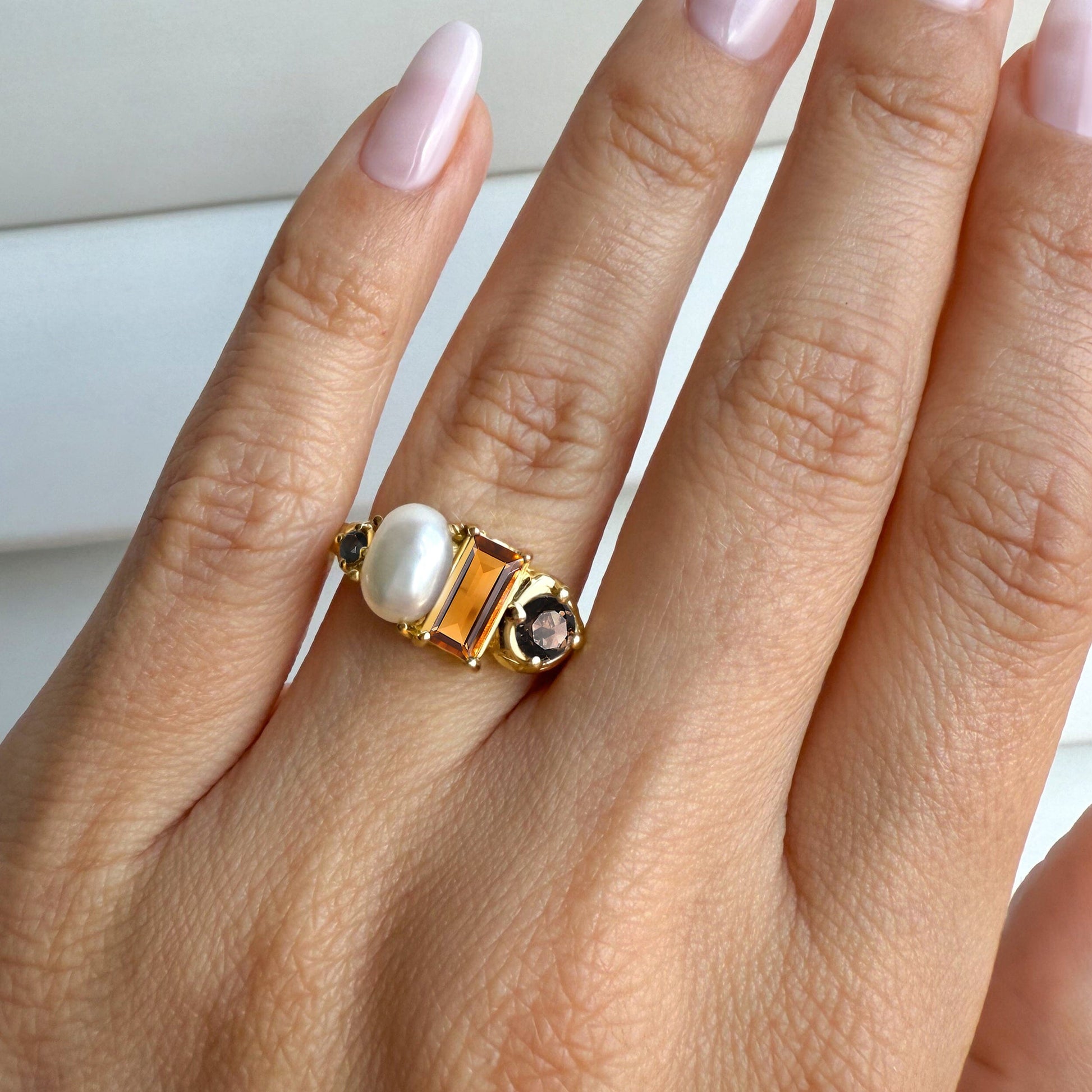 Citrine Pearl Ring Treasure - yellow gold model