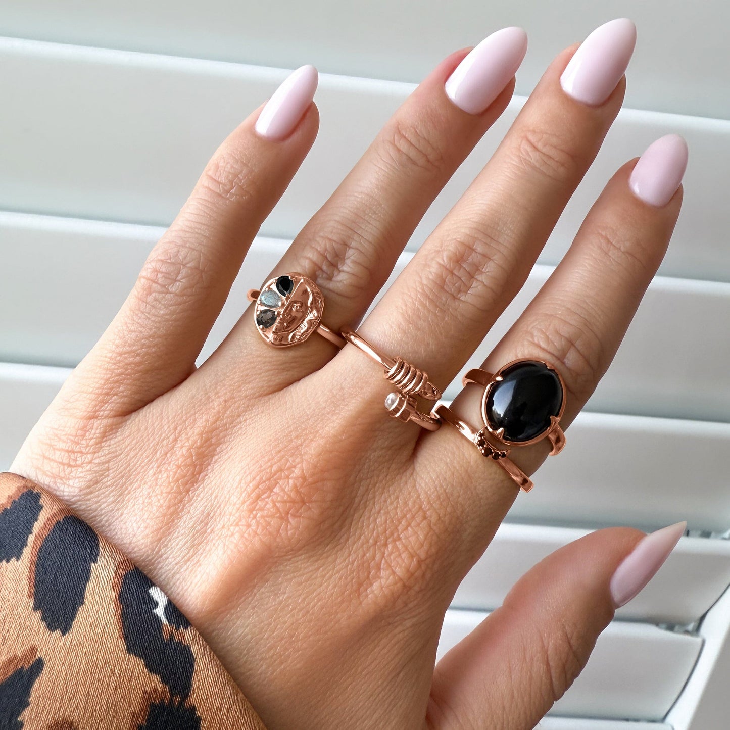 Dark Gradient Ring - Goddess - worn rose gold detail