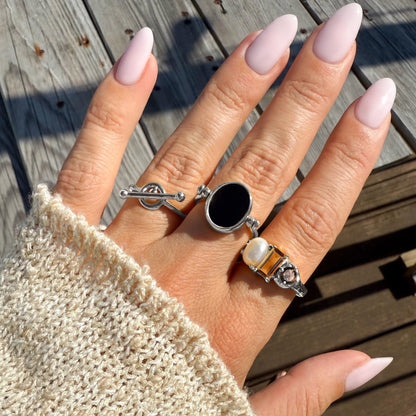Citrine Pearl Ring Treasure - silver detail