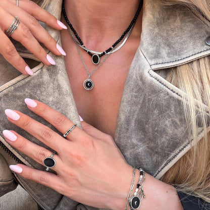 Divina Necklace Enfolded - worn silver detail