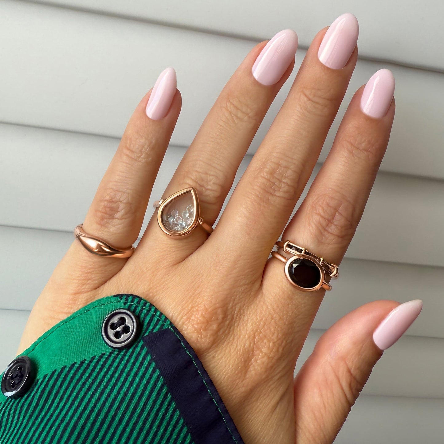 Moonstone Aquamarine Ring - Gem Glide - rose gold detail