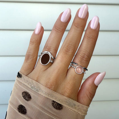 Rose Quartz Energy Ring - Self-Love Engraved, silver detail