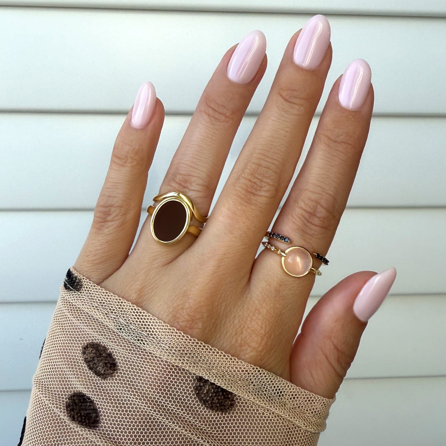 Rose Quartz Energy Ring - Self-Love Engraved, yellow gold detail