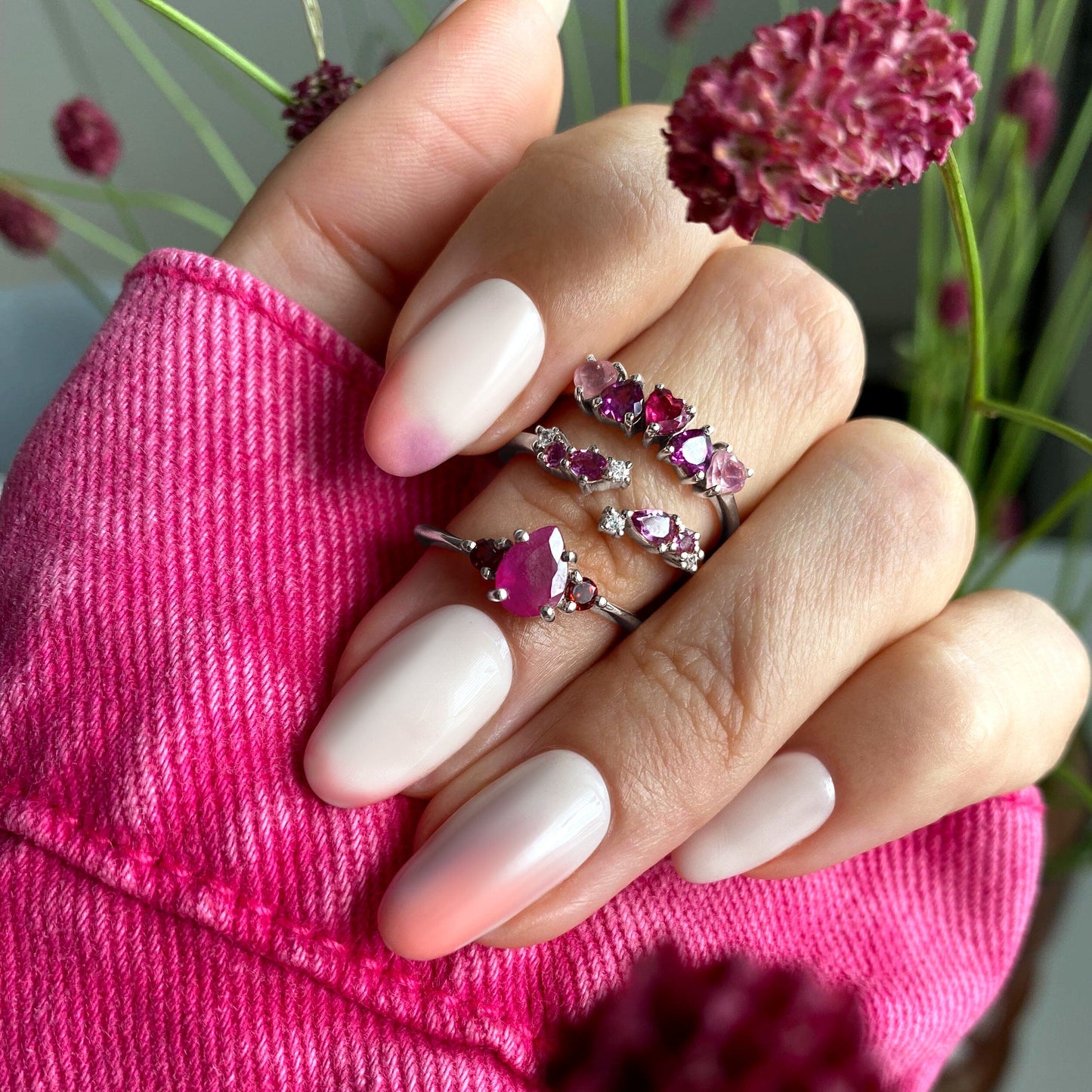 Ruby Garnet Ring - Lania - silver worn