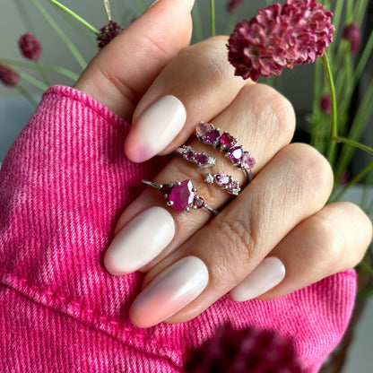 Ruby Garnet Ring - Lania - silver worn