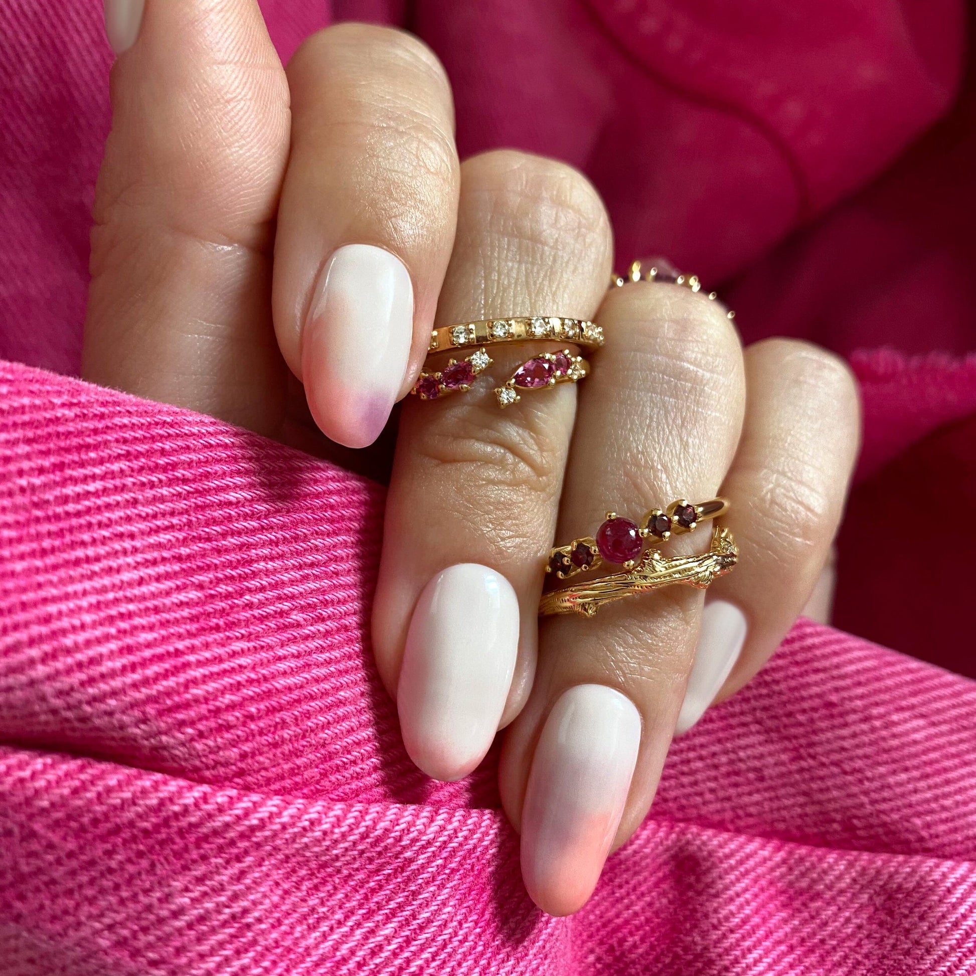 Adjustable Ruby Ring Flourish - yellow gold lifestyle