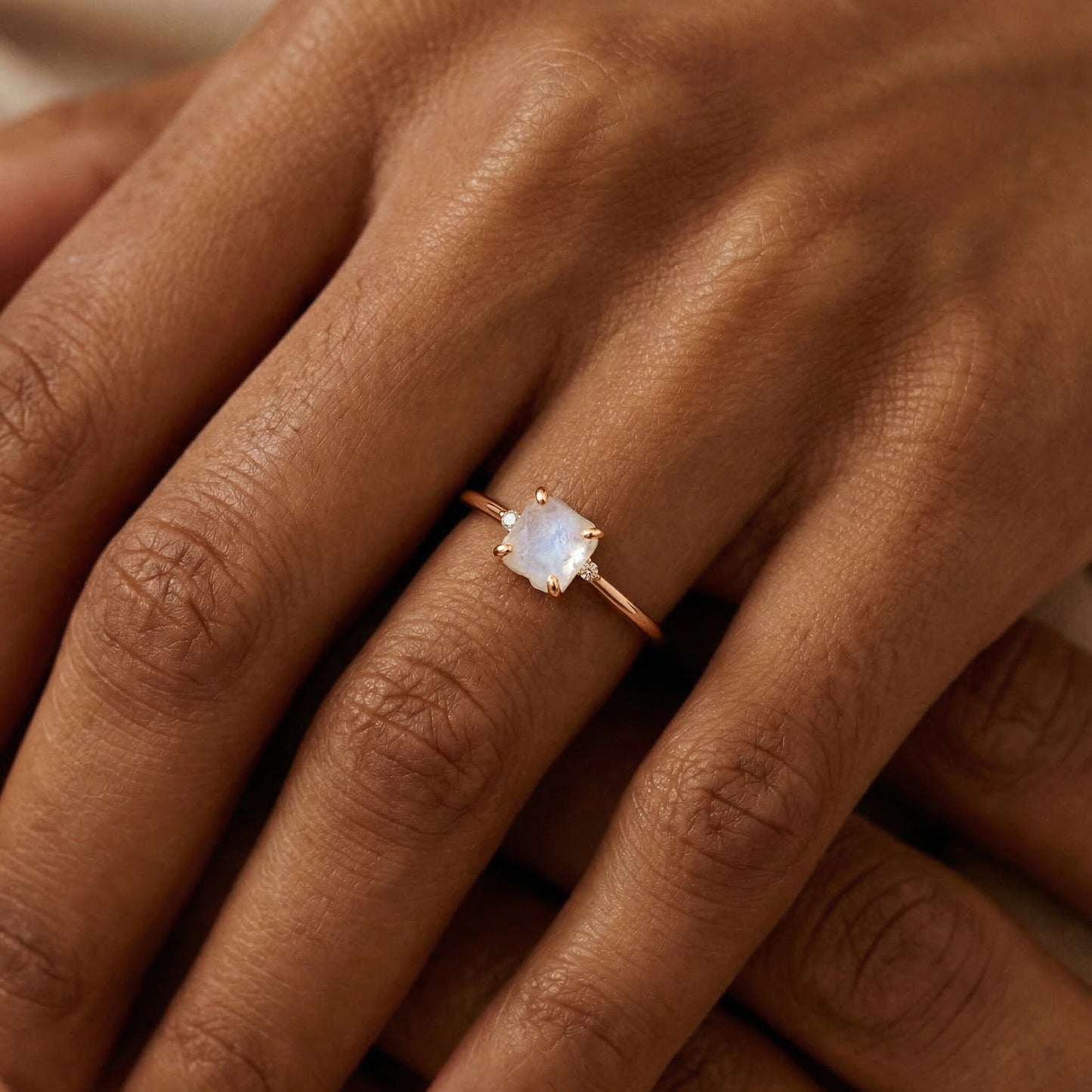 Fine Moonstone Lab Diamond Ring - Petite Allure - on hand RG