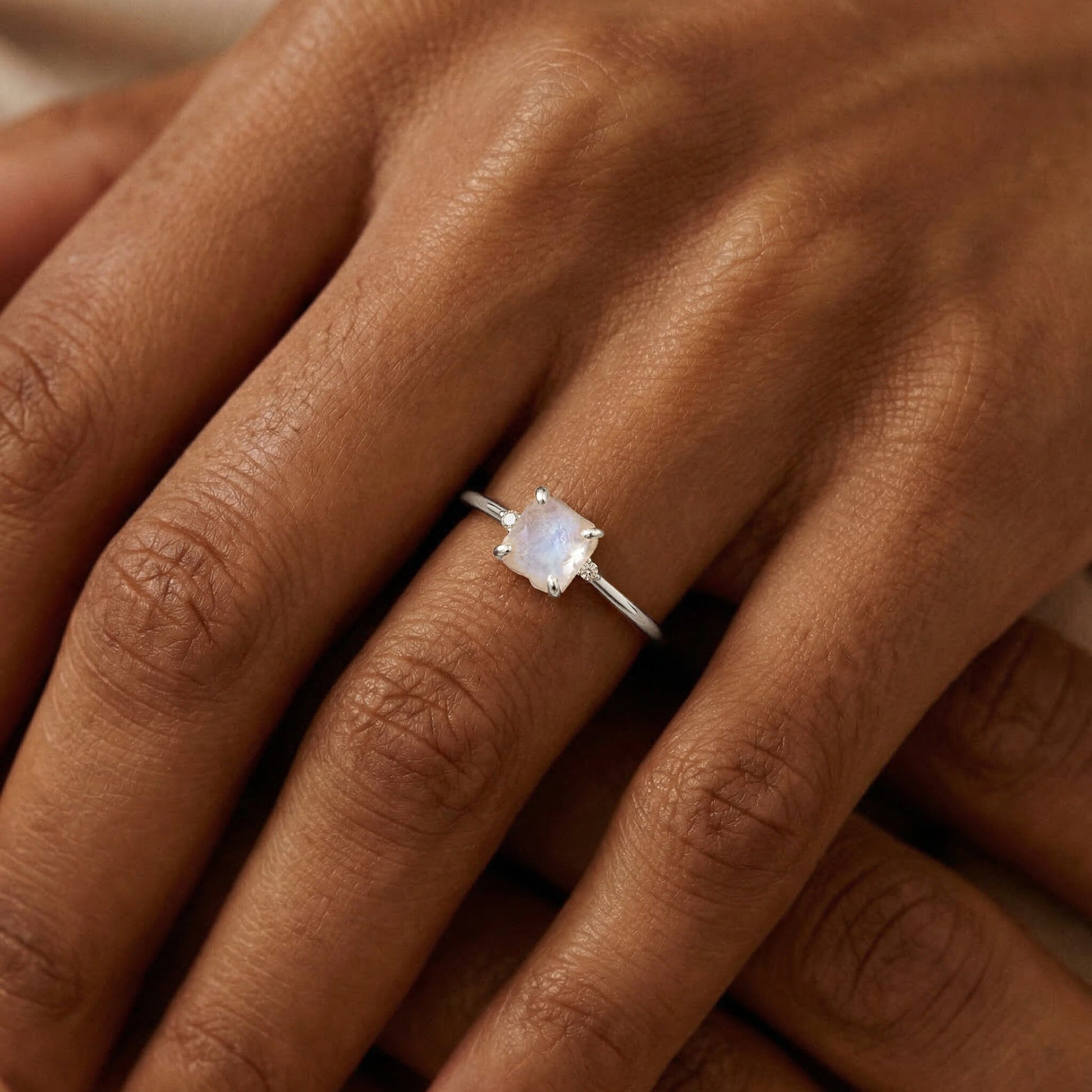 Fine Moonstone Lab Diamond Ring - Petite Allure - on hand SIL