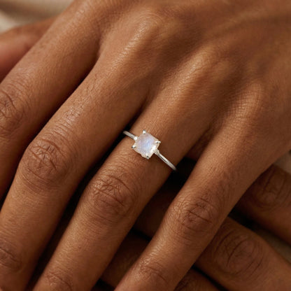 Fine Moonstone Lab Diamond Ring - Petite Allure - on hand SIL