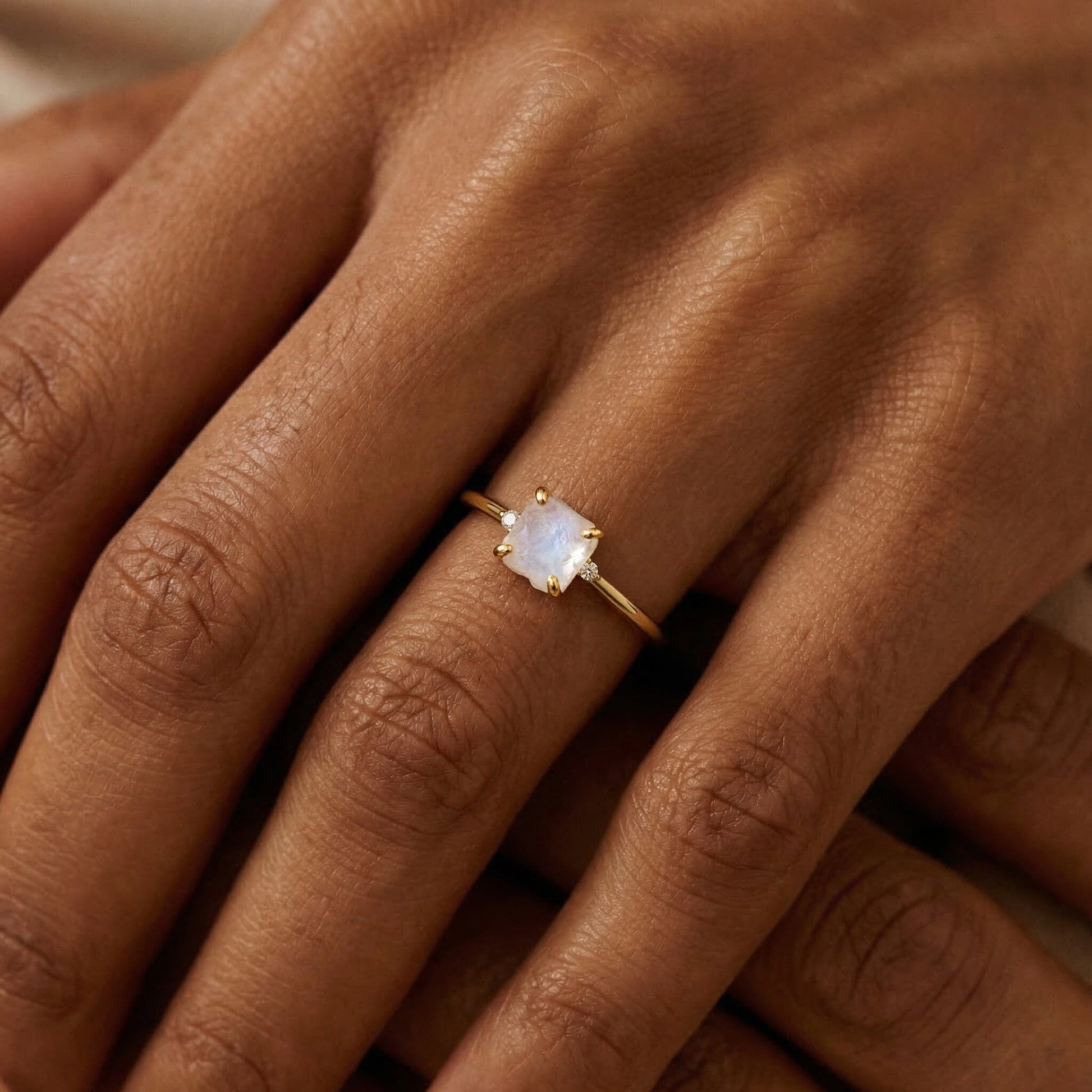 Fine Moonstone Lab Diamond Ring - Petite Allure - on hand YG