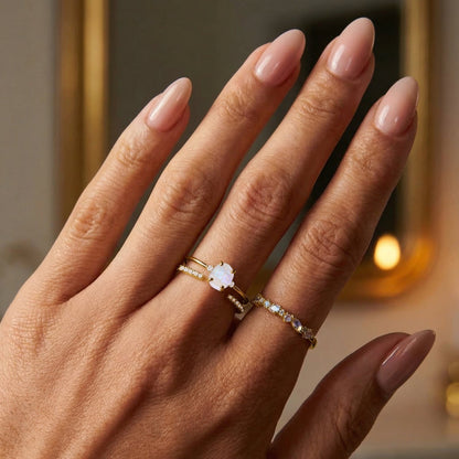 Fine Moonstone Lab Diamond Ring - Petite Allure - stack YG