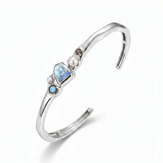 Labradorite Pearl Cuff - Heirloom - LABR-BSIL-WB-PEARL-17-SH