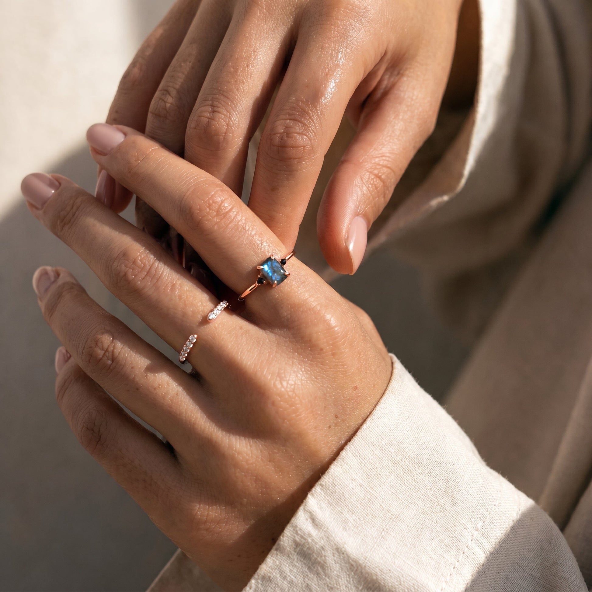 Labradorite Black Onyx Ring Petite Allure & Twinkling Rings