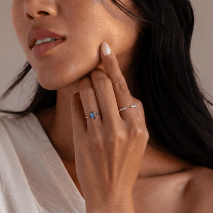 Labradorite Black Onyx Ring - Petite Allure - silver close up