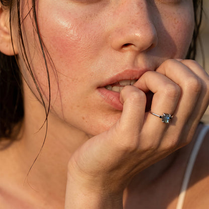 Labradorite Black Onyx Ring - Petite Allure - silver on hand