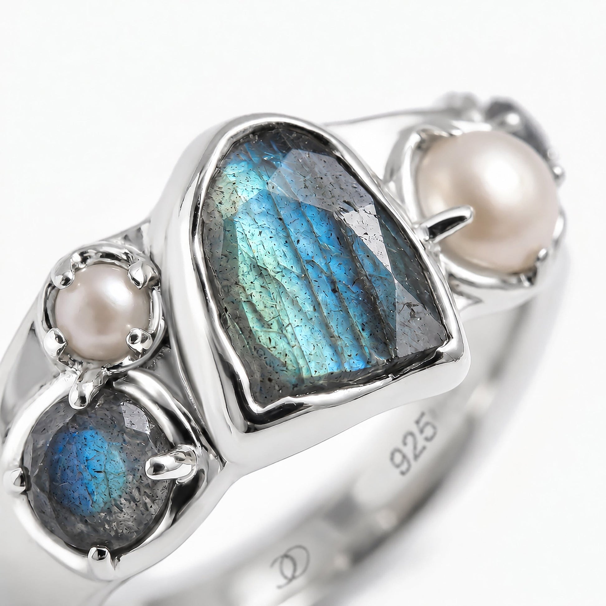 Labradorite Heirloom & Magma Rings - silver close-up