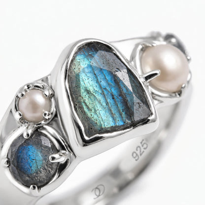 Labradorite Heirloom & Magma Rings - silver close-up