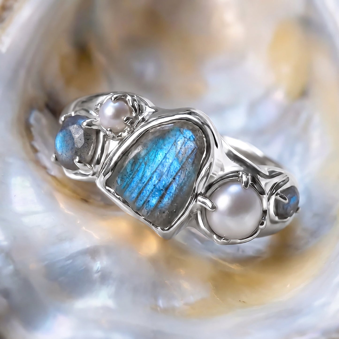 Labradorite Heirloom & Magma Rings - silver flatlay