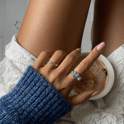 Labradorite Heirloom & Magma Rings - silver worn