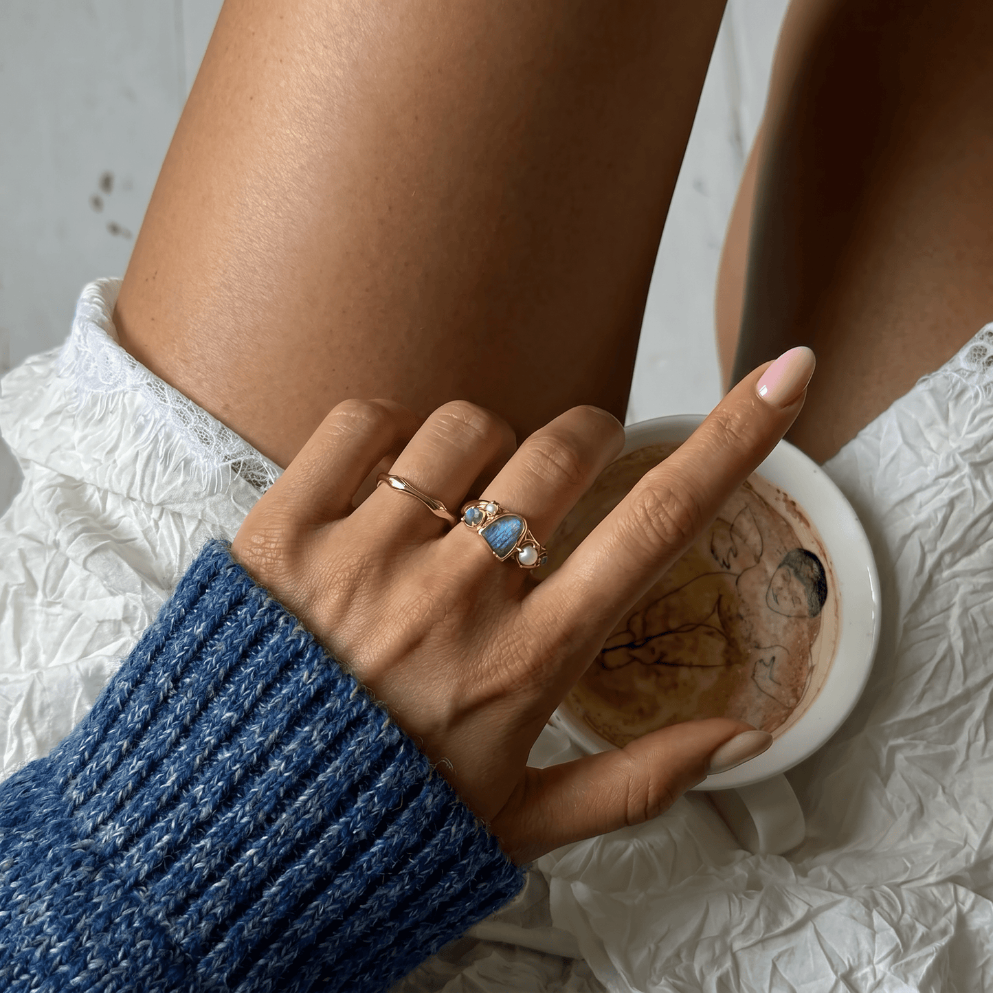 Labradorite Heirloom & Magma Rings - gold worn