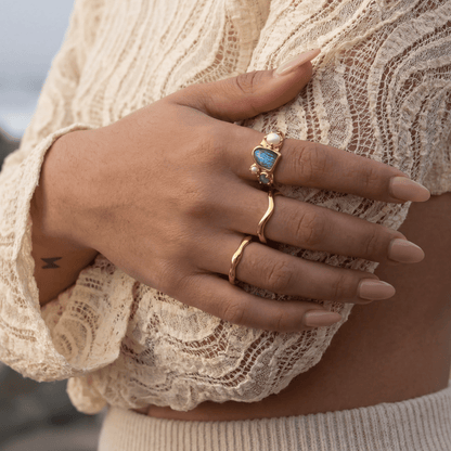 Labradorite Heirloom Ring gold worn