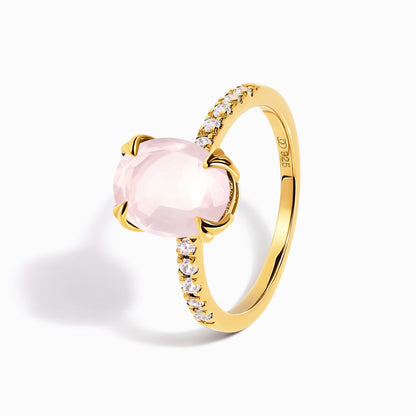 Fine Rose Quartz Lab Diamond Ring - Harlow - yellow gold detail
