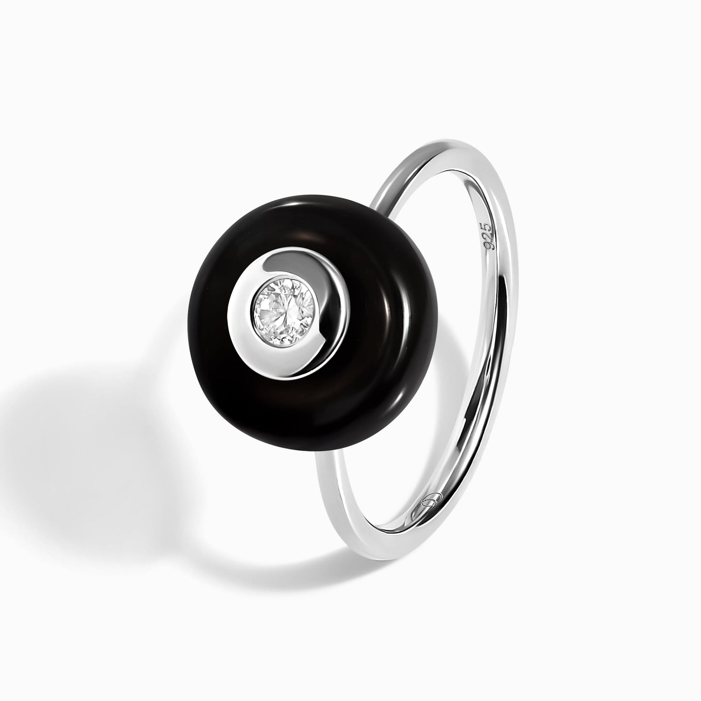 Black Obsidian Fidget Ring - Ora - silver detail