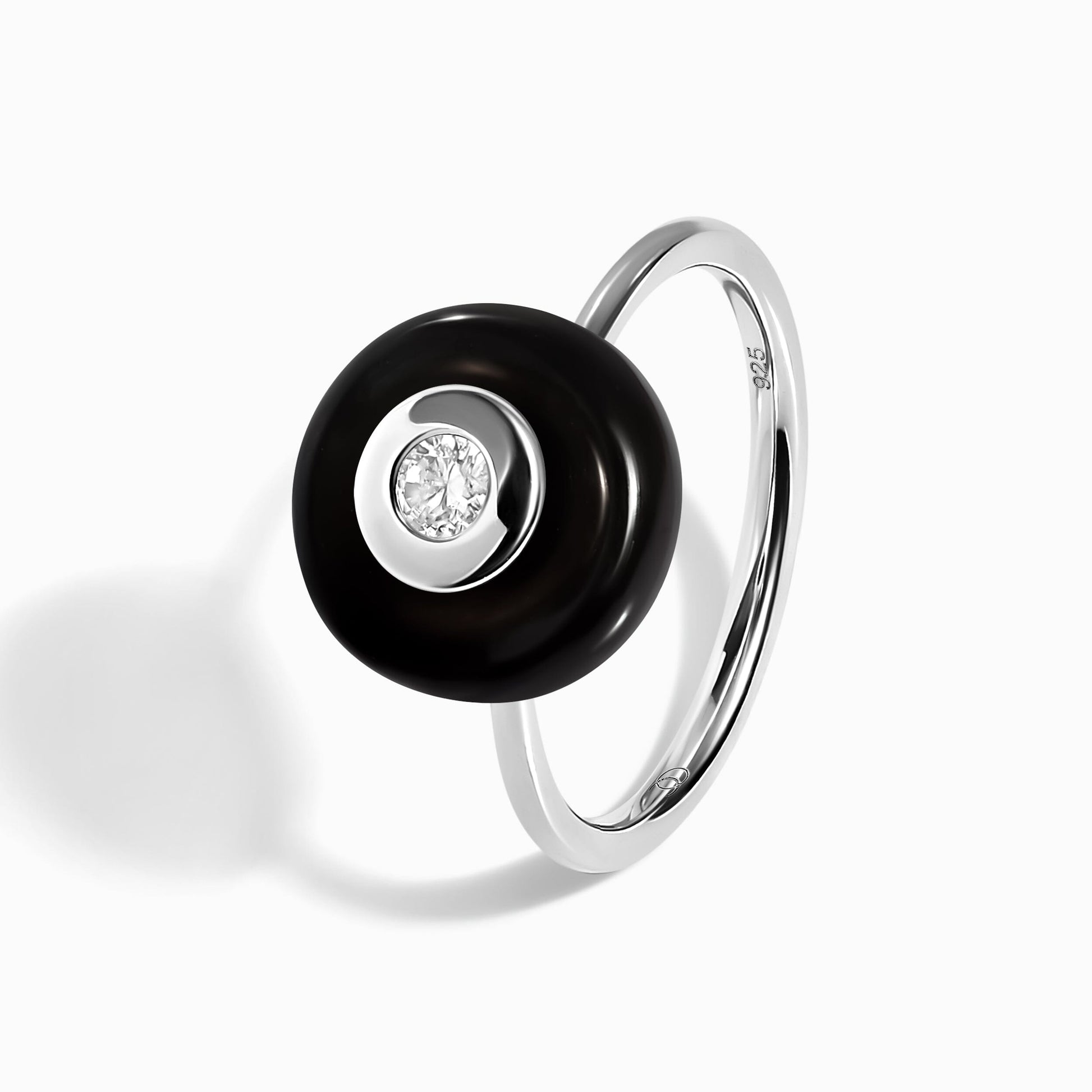 Black Obsidian Fidget Ring - Ora - silver detail