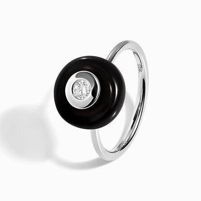 Black Obsidian Fidget Ring - Ora - silver detail