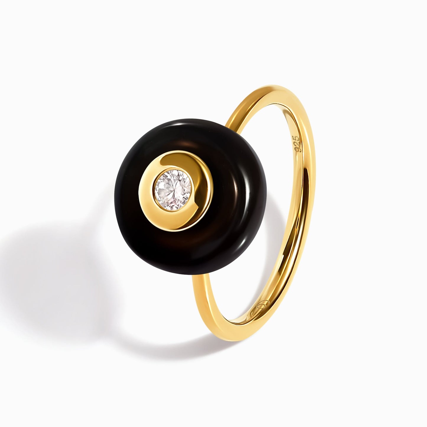 Black Obsidian Fidget Ring - Ora - yellow gold detail