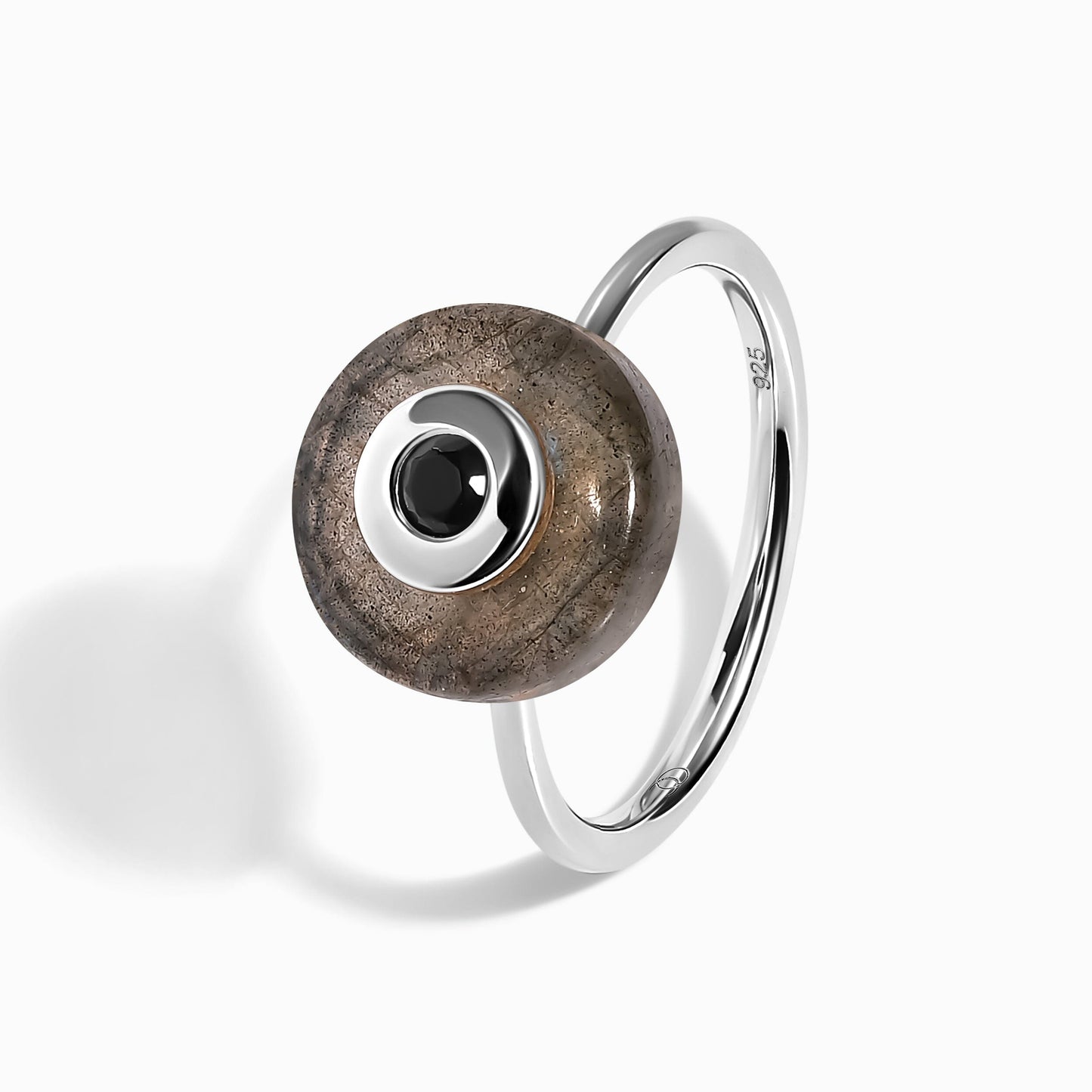 Labradorite Black Spinel Fidget Ring - Ora - LABR.BSP-GOLD-WR-DONUT-2LABSIL